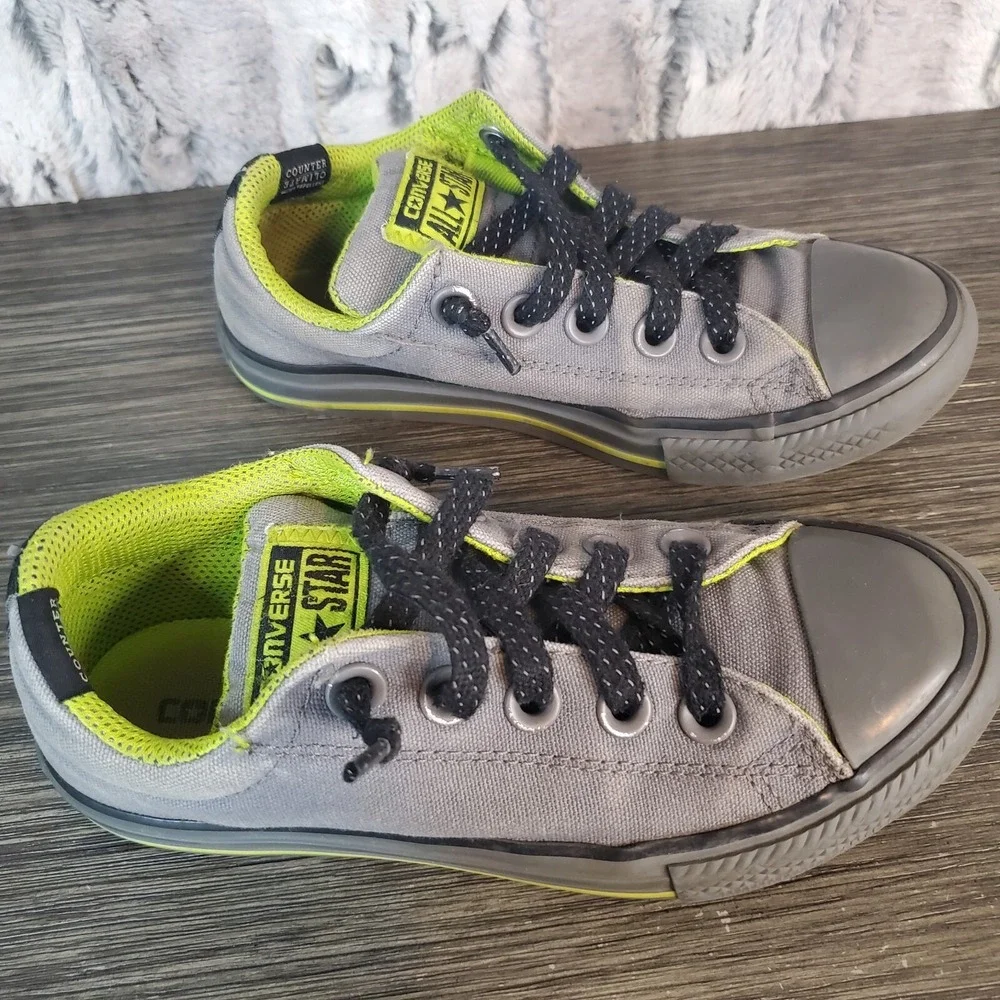 Converse Chuck Taylor Kids Street Slip Mason/Bold‎ Lime Slip on Shoes Sz 13